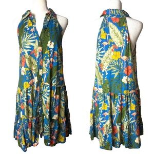 Lavender Brown Dress Size 4 Sleeveless Tropical Floral Flamingos Made in USA